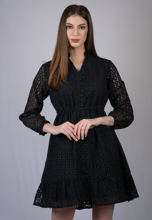 Black Net Chicken Kari Design Dress (OTL-DRS1004)